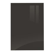 A sample kitchen door in a Supergloss Graphite finish with a J Profile handleless style.
