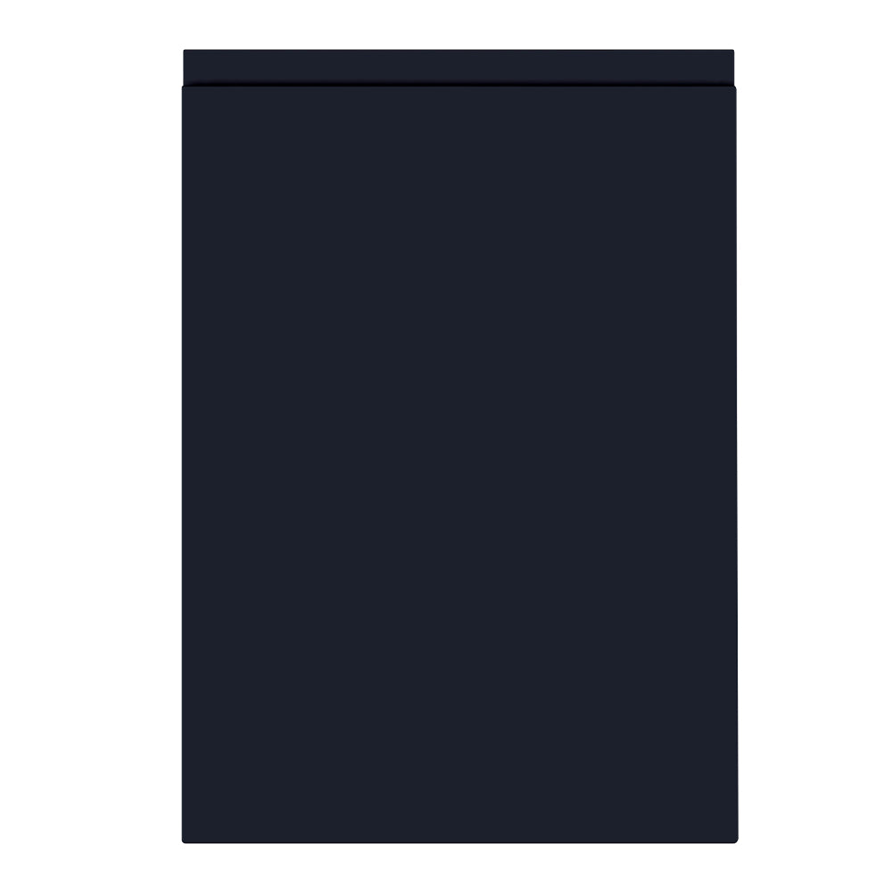 A closed handleless Jayline kitchen door in a supermatt indigo blue finish.