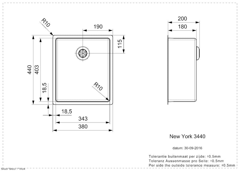 Reginox | New York 34 x 40 | Stainless Steel | 1.0 Bowl Sink